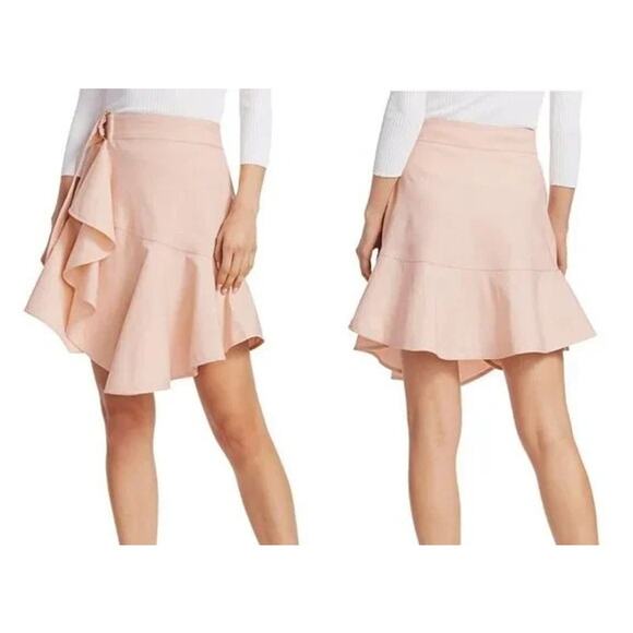 NWT A.L.C. Amalie Linen Blend Mini Wrap Skirt in Buttercup Pale Pink Size 12 - Picture 1 of 5